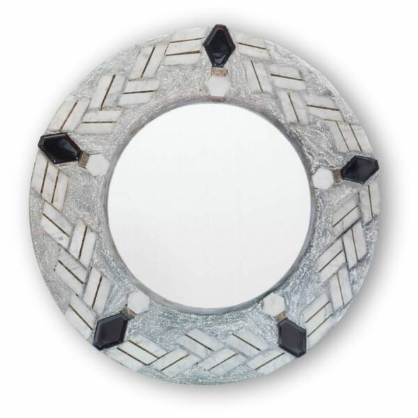 ESPEJO de forma CIRCULAR Marco con MAYOLICA de mármol y textura artesanal.